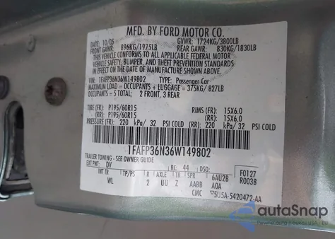 2006 Ford Focus Zxw from USA, damaged, VIN 1FAFP36N36W149802